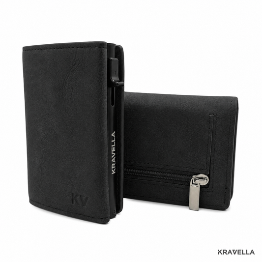 Carteira Shadow Black com acabamento em couro preto, produto em destaque